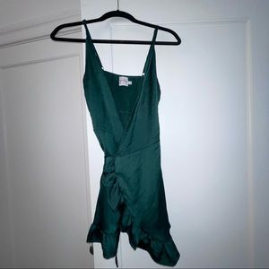 Princess Polly Green Satin Wrap Dress